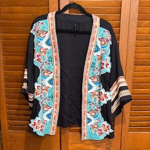 Banjara Bohemian Black Kimono with Colorful Embroidery Sequins and Beads